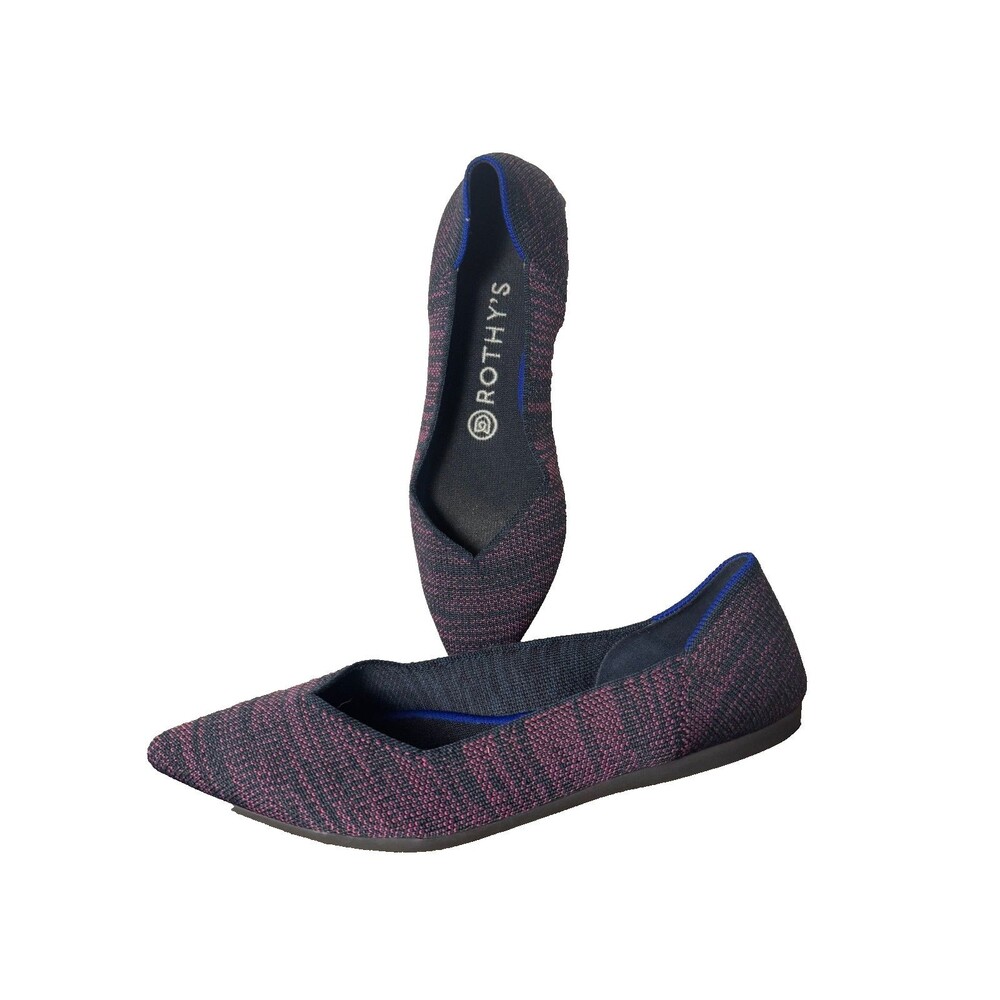 Rothy’s Pointed Toe Flats Navy Pink Knit Ballet Shoes Women’s 7.5 Preppy